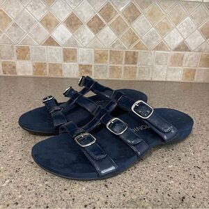Vionic Women’s Misa Navy Faux Patent Leather Slip on Adjustable Sandal Sz 11W
